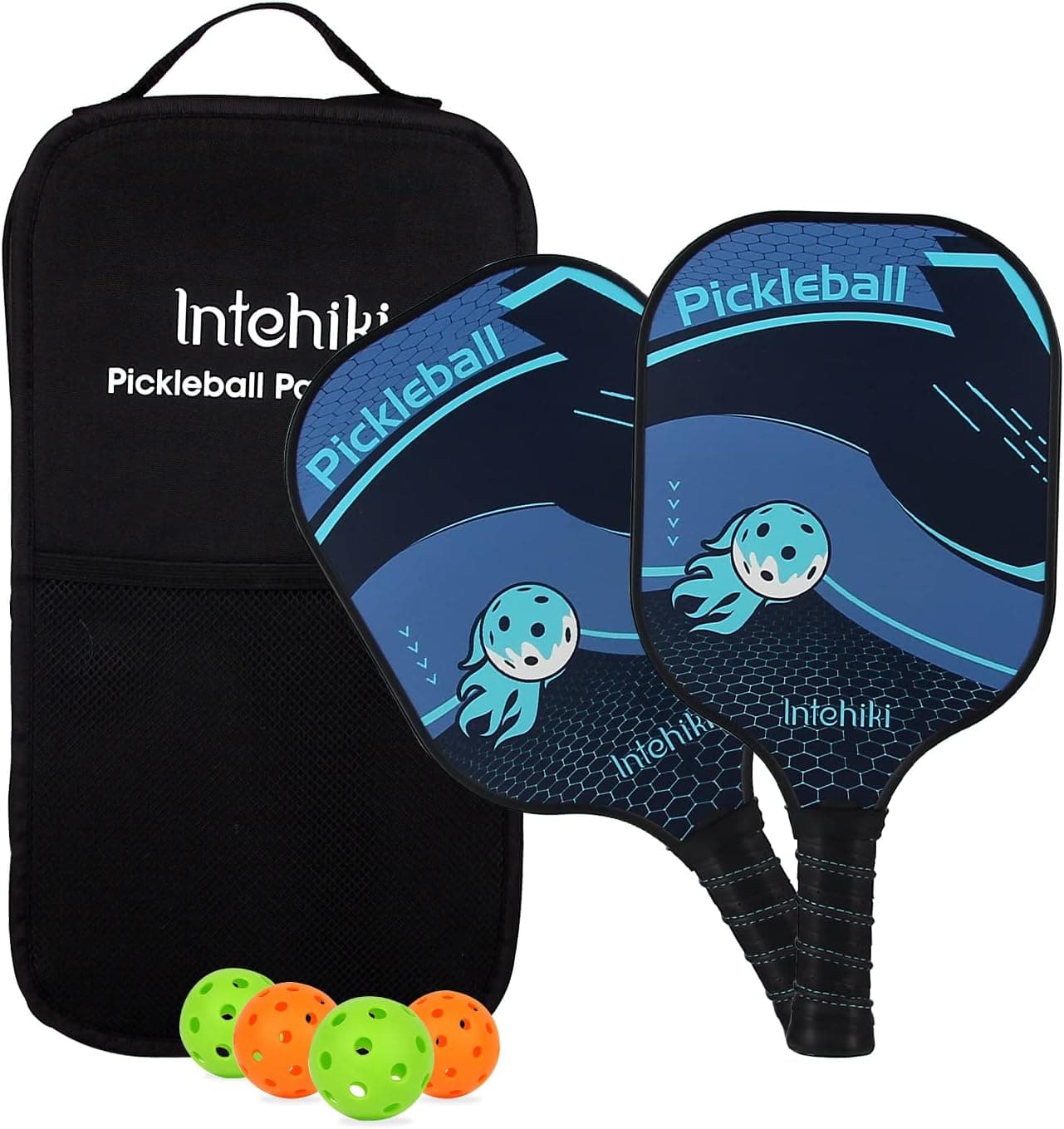 Pickleball Paddles - Pickleball Set with Honeycomb Core, Intehiki USAPA Approved Pickle Ball Raquette Set of 2, Fiberglass Face, Best Pickleball Rackets with 4 Pickleball Balls and Portable Bag