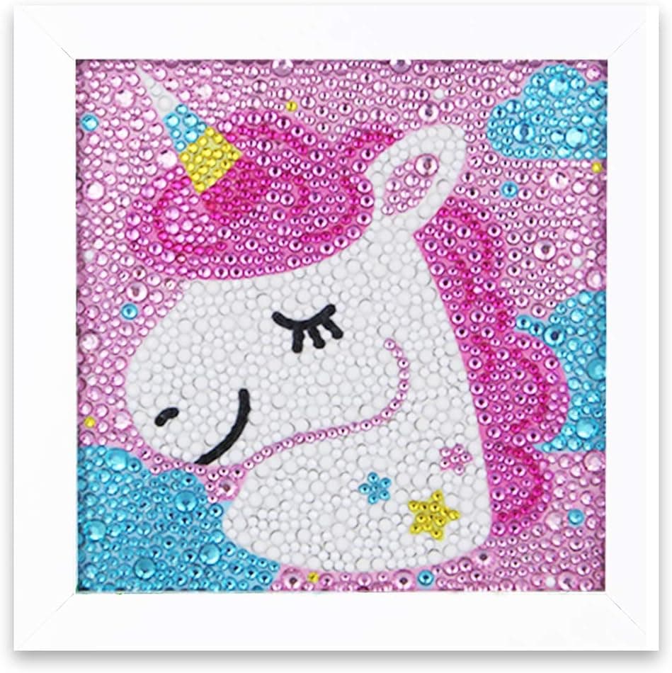 XUBX Diamond Painting for Kids with Wooden Frame,Diamond Art by Number Kits for Children Boys and Girls Gift (Pink)