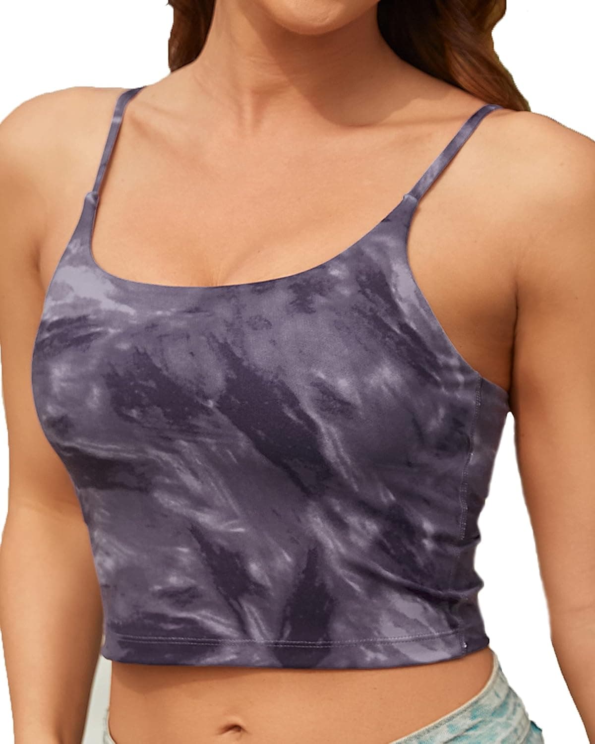 Oalka Women's Workout Shirts Racerback Yoga Sport Pads Bras Fitness Active Tank Tops Strap Mixed Purple M