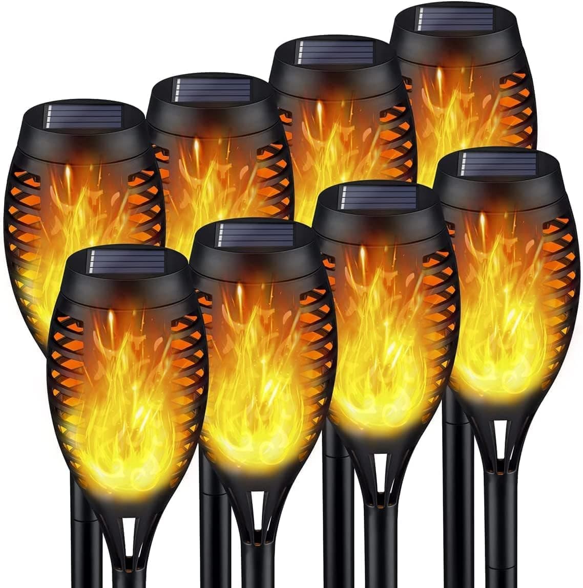 Solar Lights Outdoor,Powered Halloween Decorations Outdoor, 8Pack Tiki Torches with Flickering Flame, Patio Decorations Outdoor Clearance,Pathway Garden Candles,Walkway Waterproof Light for Outside