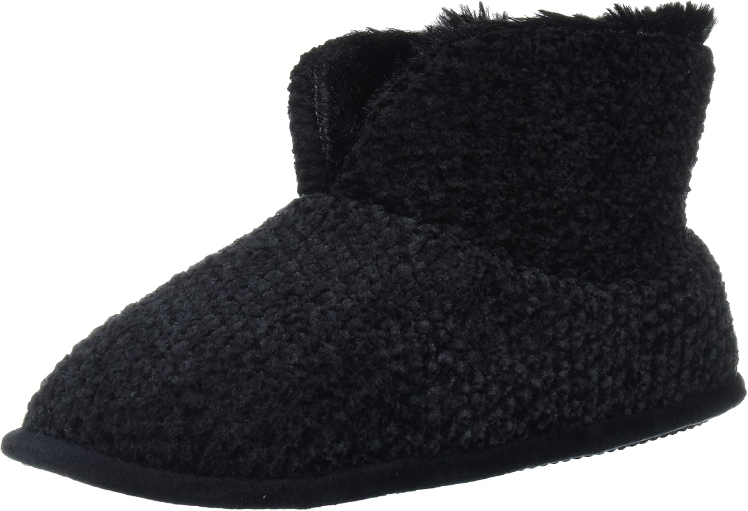 Dearfoams Women's Chenille Bootie Pile Lining Slipper, BLACK SOLID, Large Standard US Width US