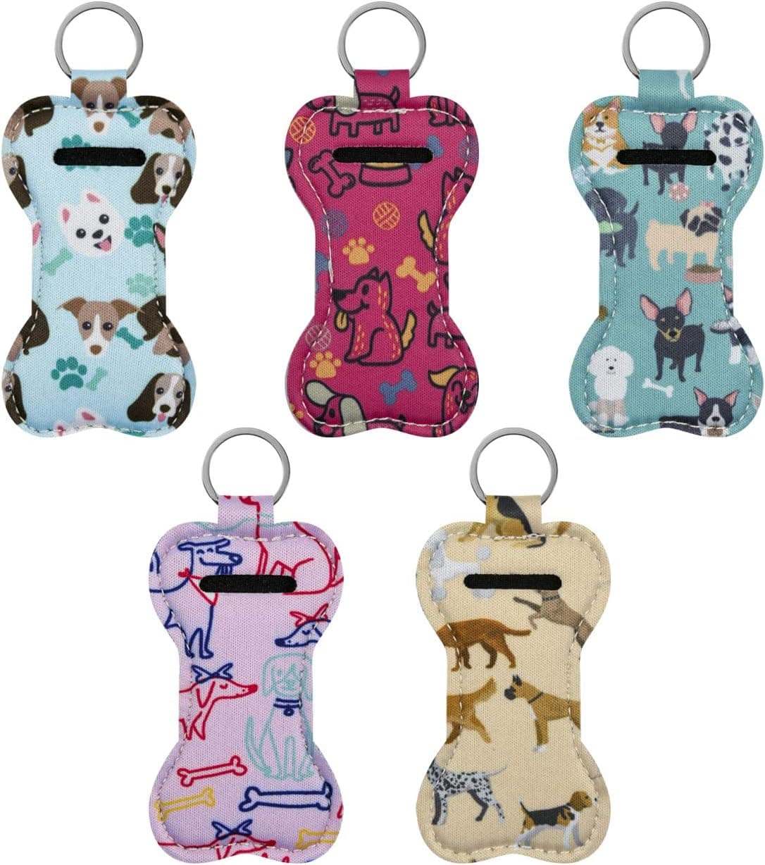 Beautyflier Neoprene Chapstick Lipstick Keychain Holder (Dog Pattern)
