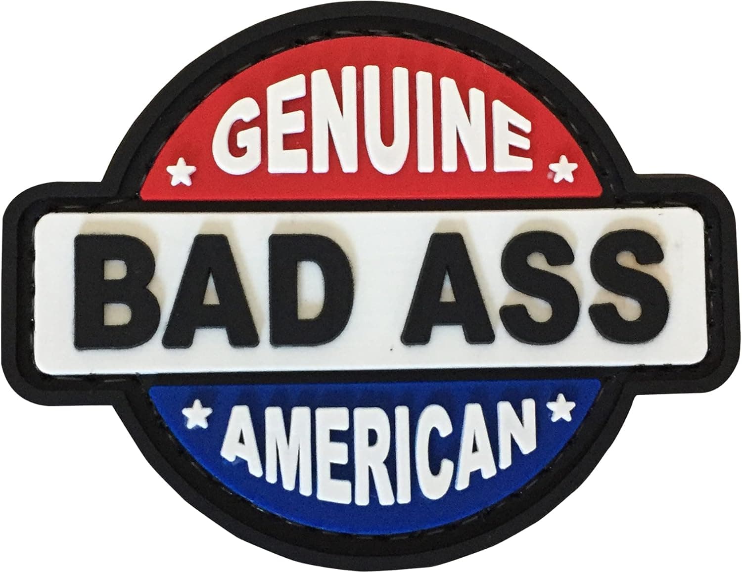 Genuine Bad Ass American - USA Patriot PVC Rubber Morale Patch (2.5 inches Wide) Red White Blue - Sewn Edges - Hooked Backing