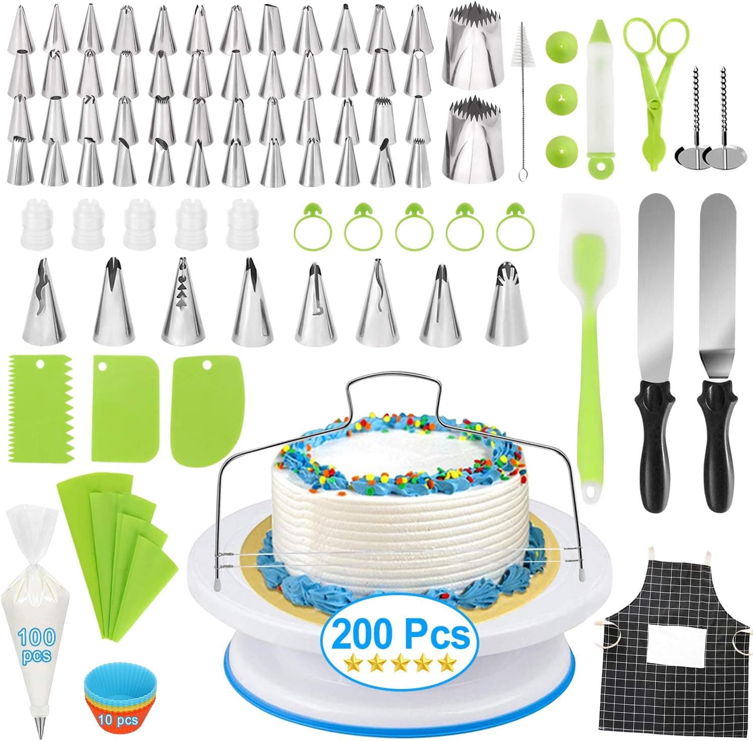 Cake Decorating Kit,200 Pcs Baking Supplies Tools with Cake Turntable, 56 Cake Icing Tips, Pastry Bags Frosting Spatula Cake Baking Set for Beginners Cake Lovers, Baking Tools for Adults Teens