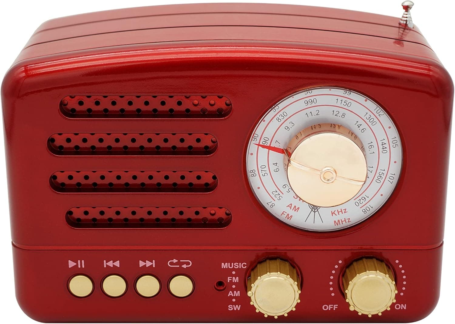 FEZEQIN D-168 Portable AM FM Shortwave 3 Band Radio Transistor Receiver Vintage DSP Radio Rechargeable Battery Operated Wireless BT Speaker Support TF Card/USB/AUX Play Good for Family Elderly (Red)