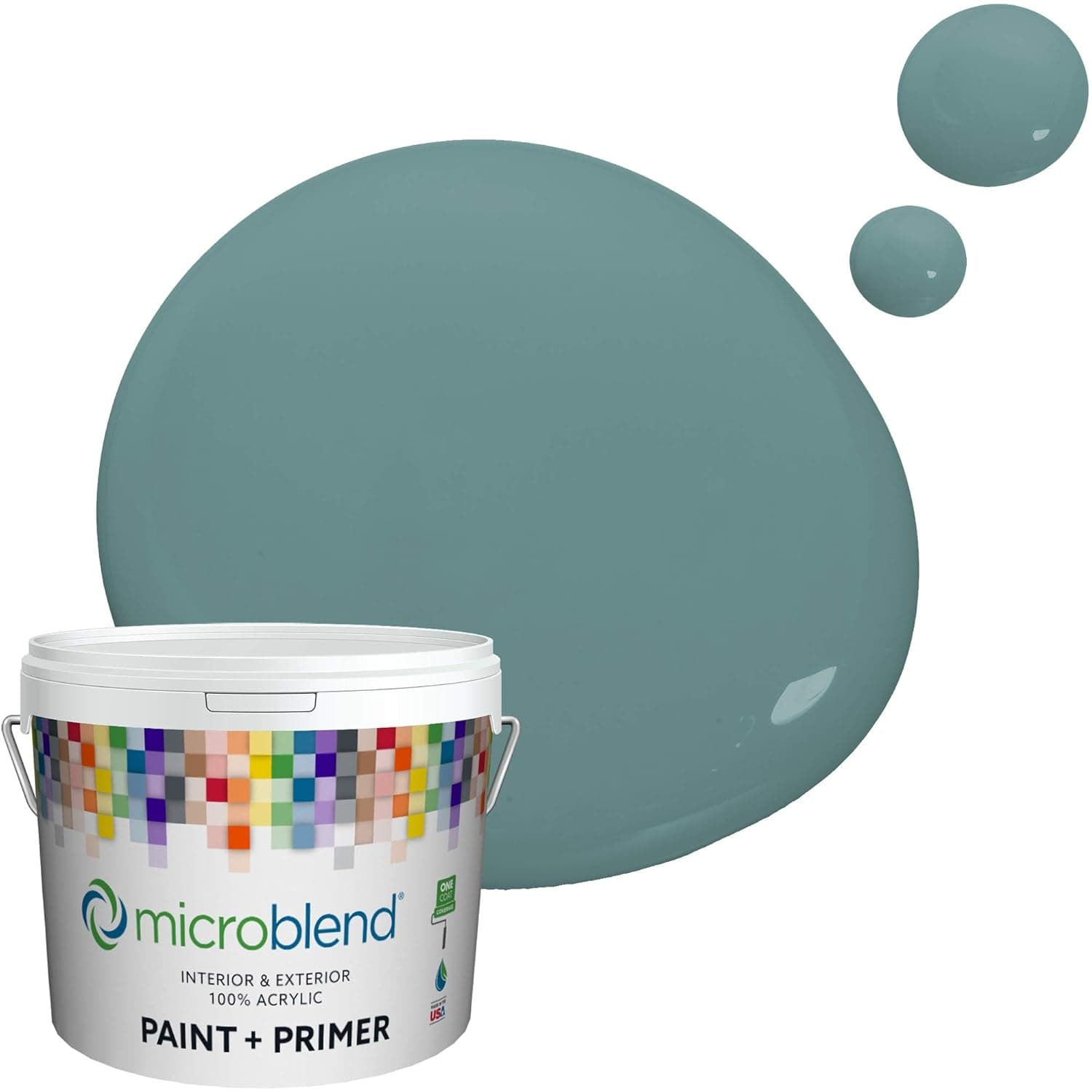Microblend Exterior Paint and Primer - Green/Shell Creek, Semi-Gloss Sheen, Quart, Premium Quality, One Coat Hide, Low VOC, Washable, Microblend Blues Family (74243-1-M0455B5)