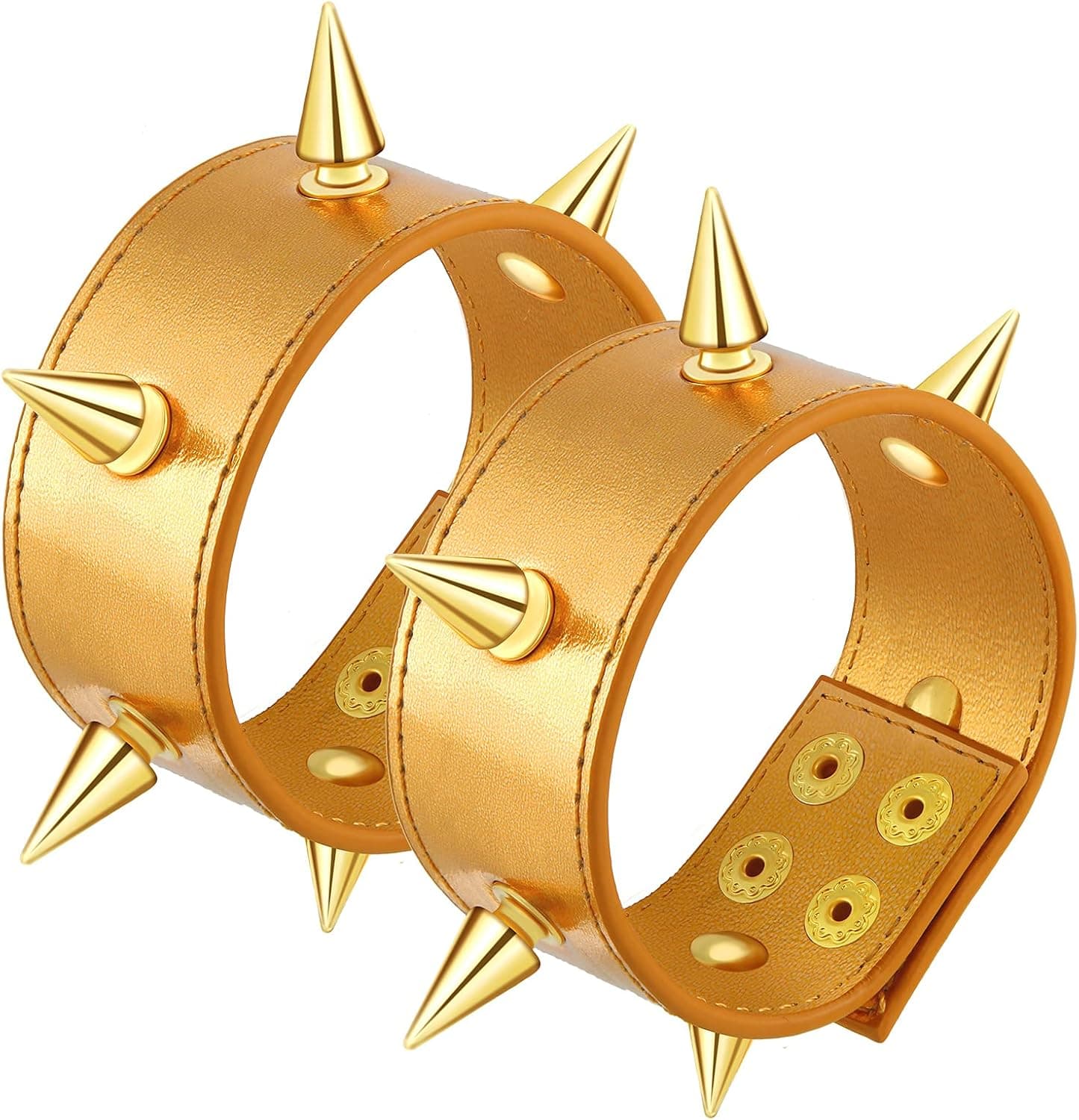 2 Pieces Gold Spike Bracelet Spike Bracelet Faux Leather Bracelet Adjustable Cosplay Punk Bracelet with Pointed Spike Studded Bracelet Costume Accessory for Cosplay Rock Role Play Carnival Party Favor