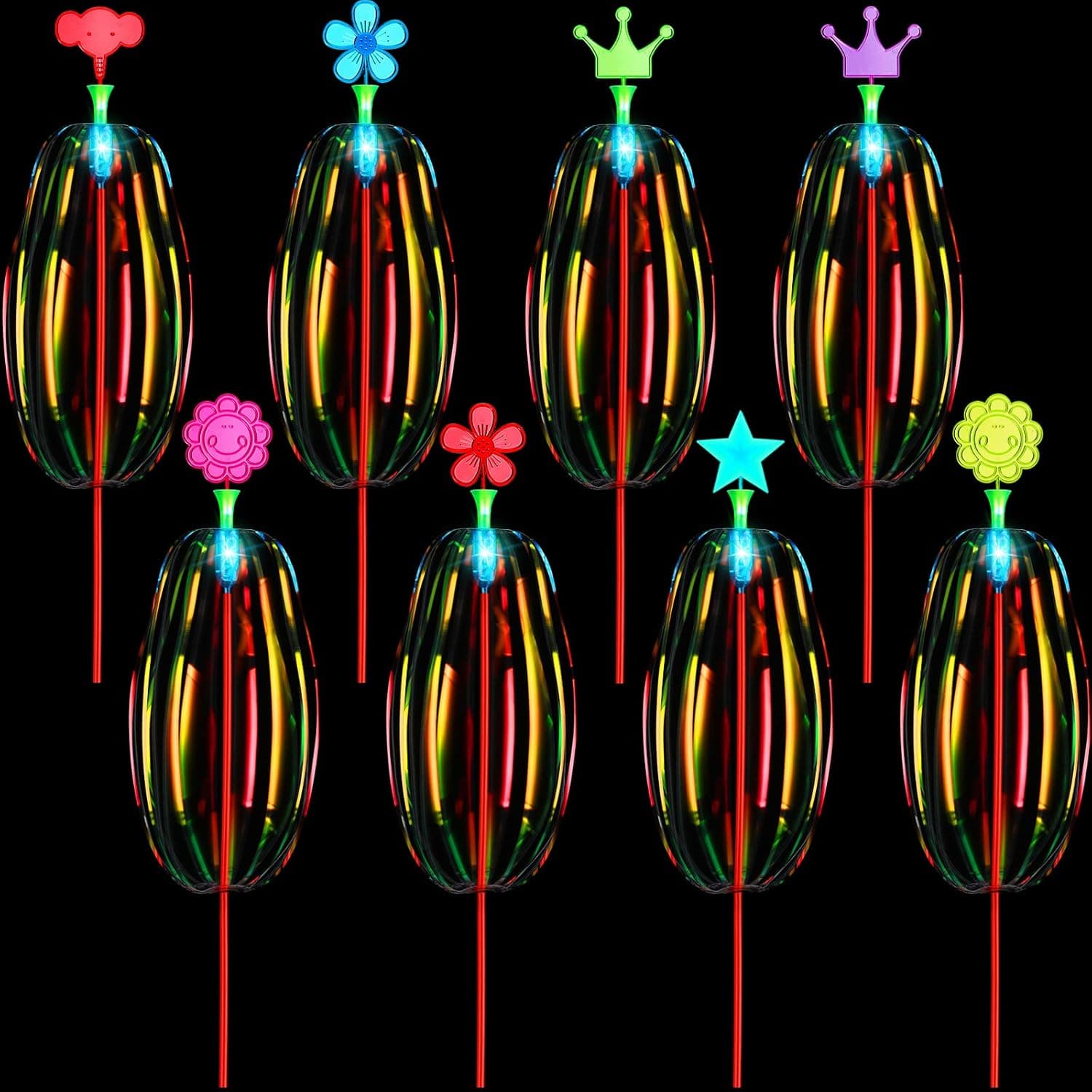 8 Pcs Rainbow Twirler Stick LED Magic Party Bubble Wand Variety Flash Rainbow Ribbon Wand Illuminating Spin Kids Wands Party Favor for Boys and Girls Carnival Prize, Birthday Party Favors Supplies