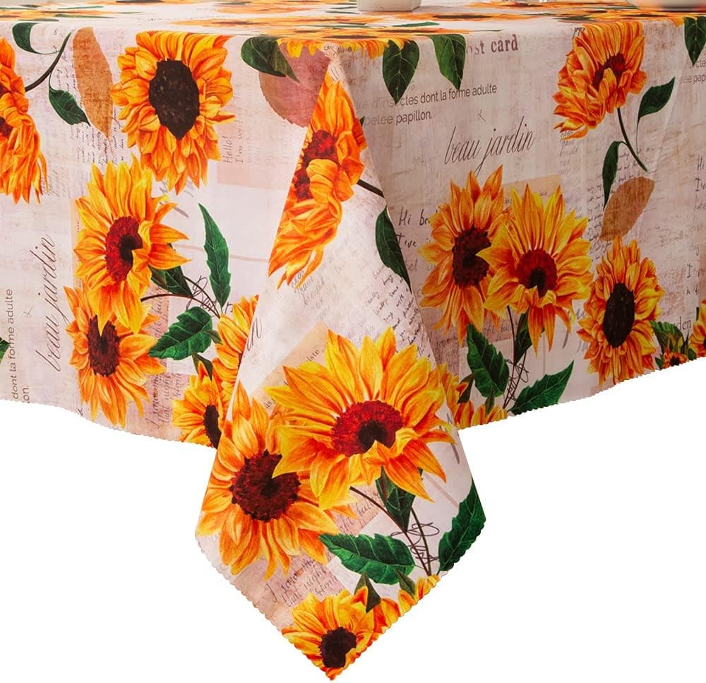 Mujia Sunflower Tablecloth,Waterproof Durable Yellow Floral Table ver, Holiday Tablecloth Derative Table ver for Picnic Banquet Party Kitchen Dining Room(Sunflower5, 60inches x 90inches)