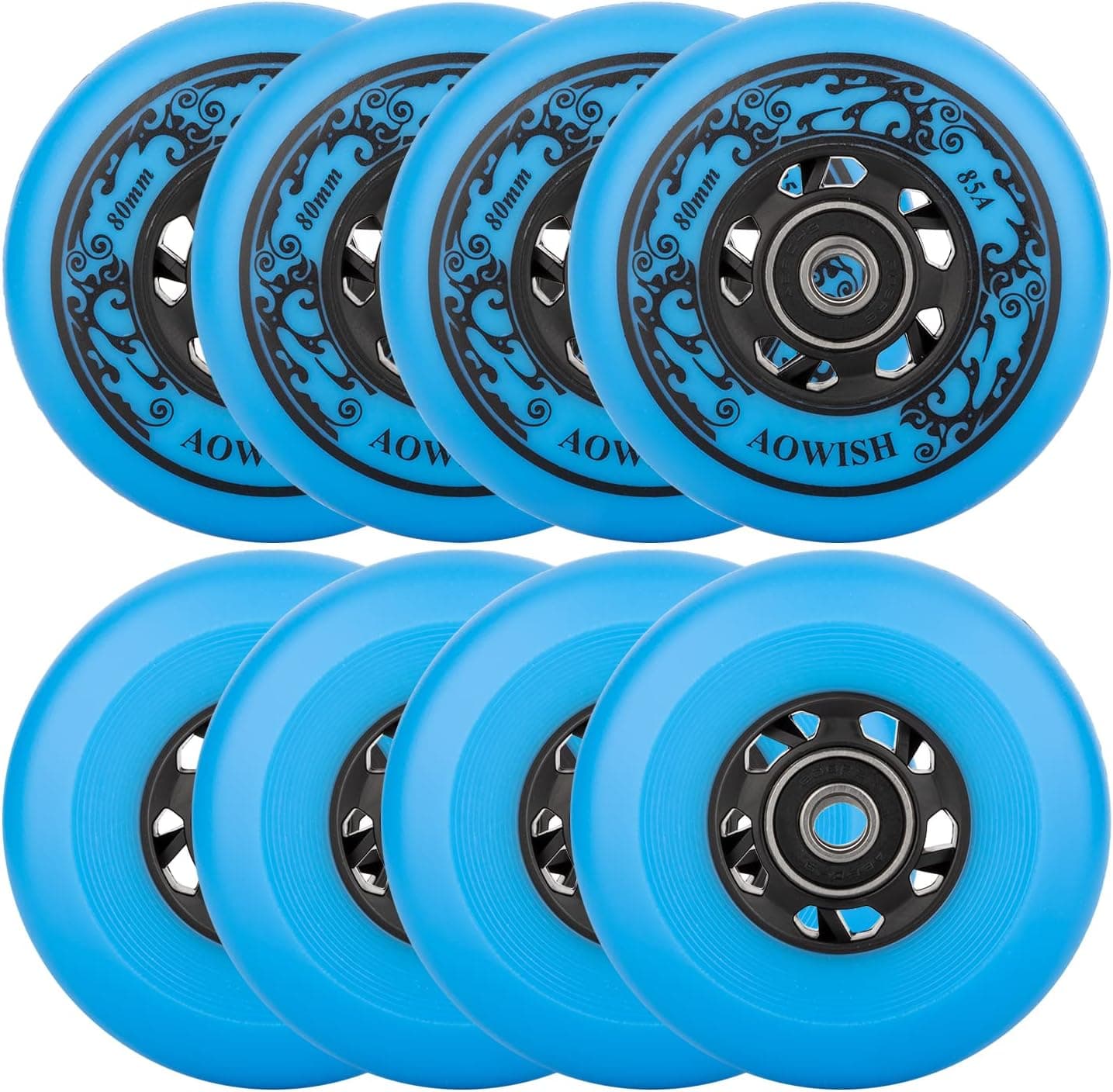 AOWISH Inline Skate Wheels 85A Outdoor Asphalt Formula Hockey Roller Blades Replacement Wheel with Bearings ABEC-9 and Floating Spacers (8-Pack)