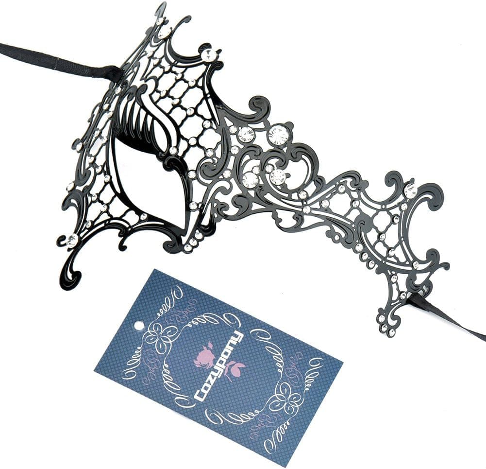 Masquerade Masks,Cozypony Metal Laser Cut Elegant Princess Hollow Out Half Face Mask for Dance Performance Party, Mardi Gras or Prom Masks (One Size, Black)