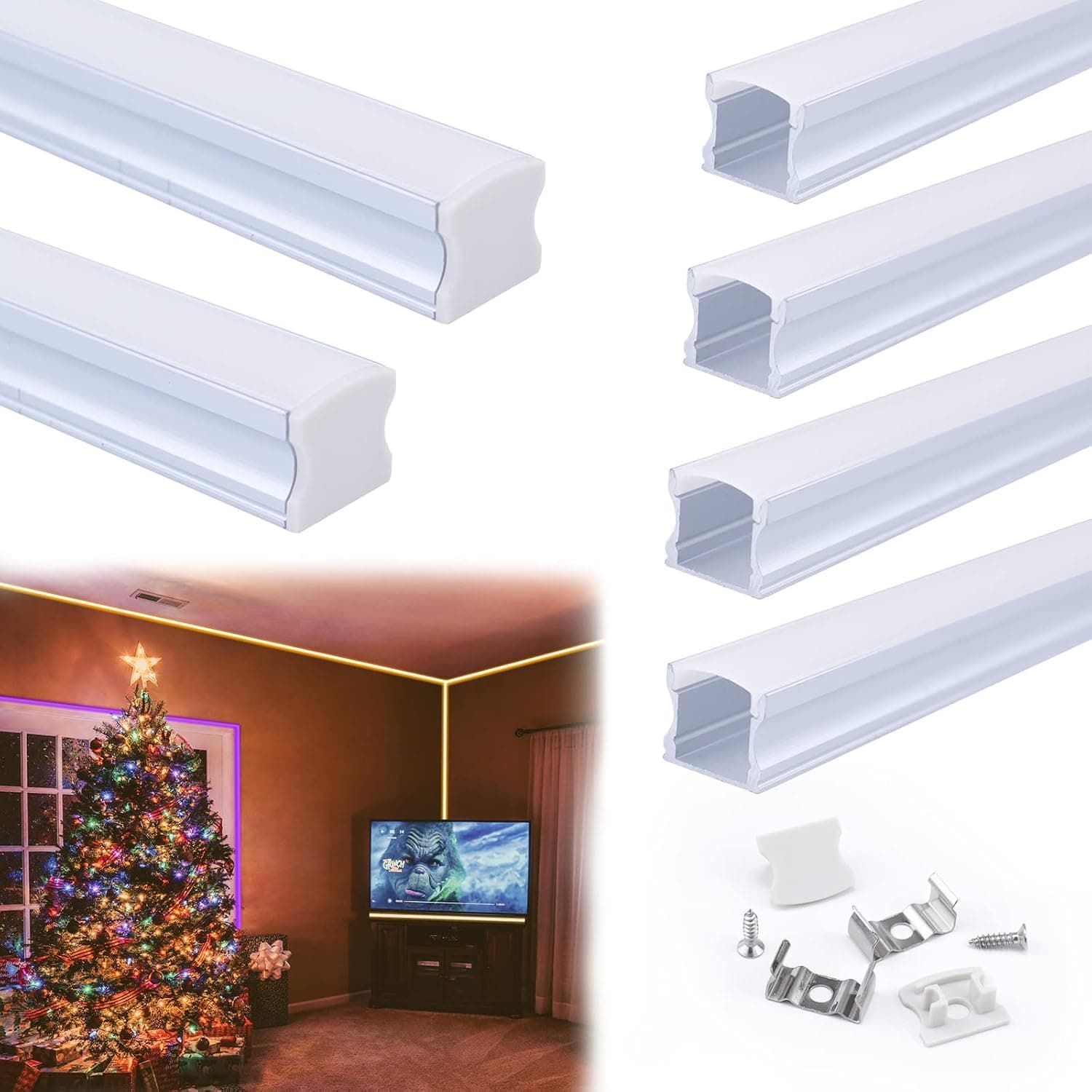 Muzata 6Pack 3.3FT/1M Spotless LED Channel System with Milky White Frosted Diffuser,Silver Deep Aluminum Profile Housing Track for Strip Tape Light U101 1M WW,LU2 LN1 LW1