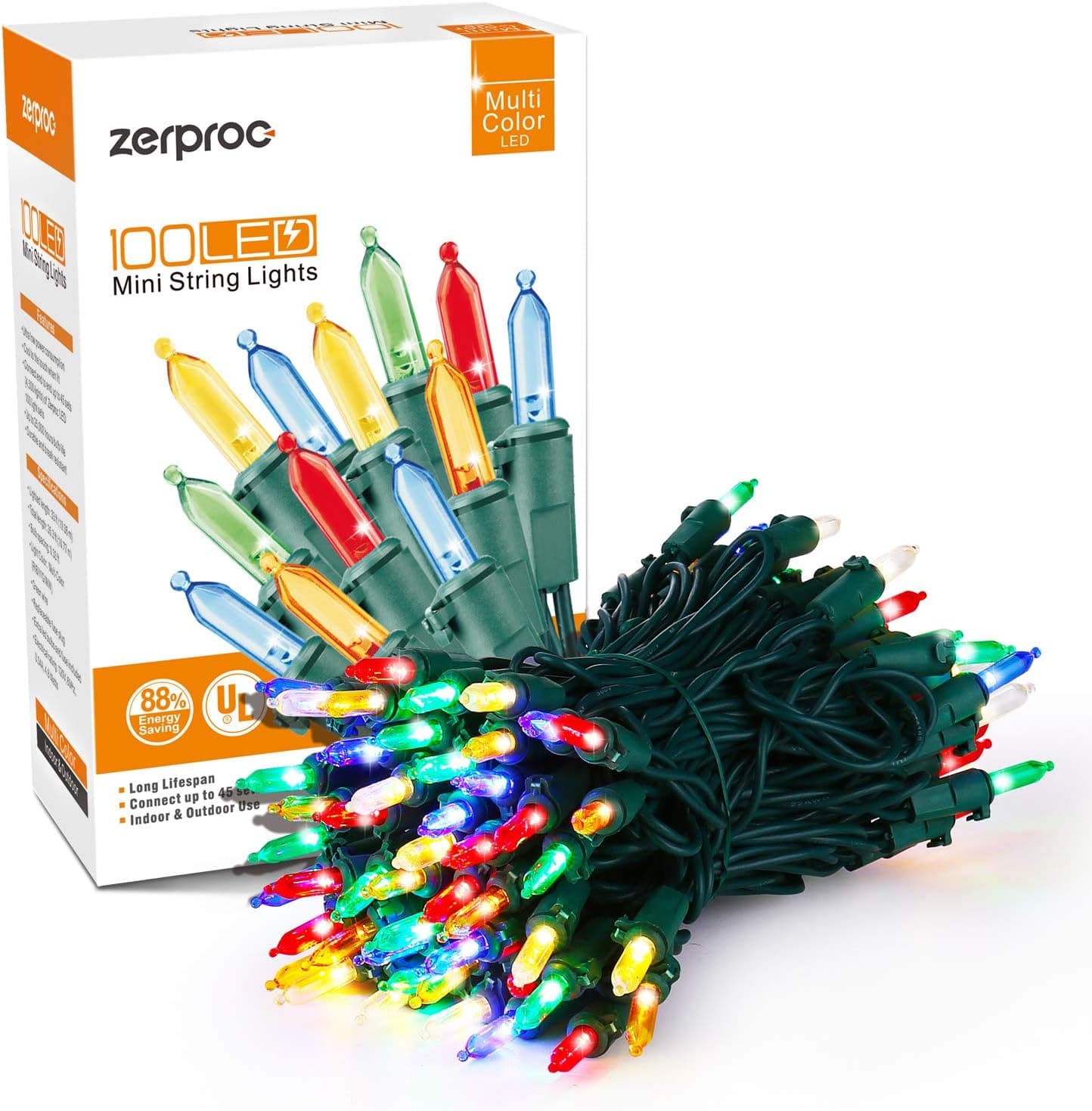 zerproc LED Christmas Lights, 33ft 100 LED Christmas String Lights, 120V UL Xmas Tree Lights for Patio, Garden, Halloween, Party, Holiday, Wedding, Indoor and Outdoor Decoration, Multi Color