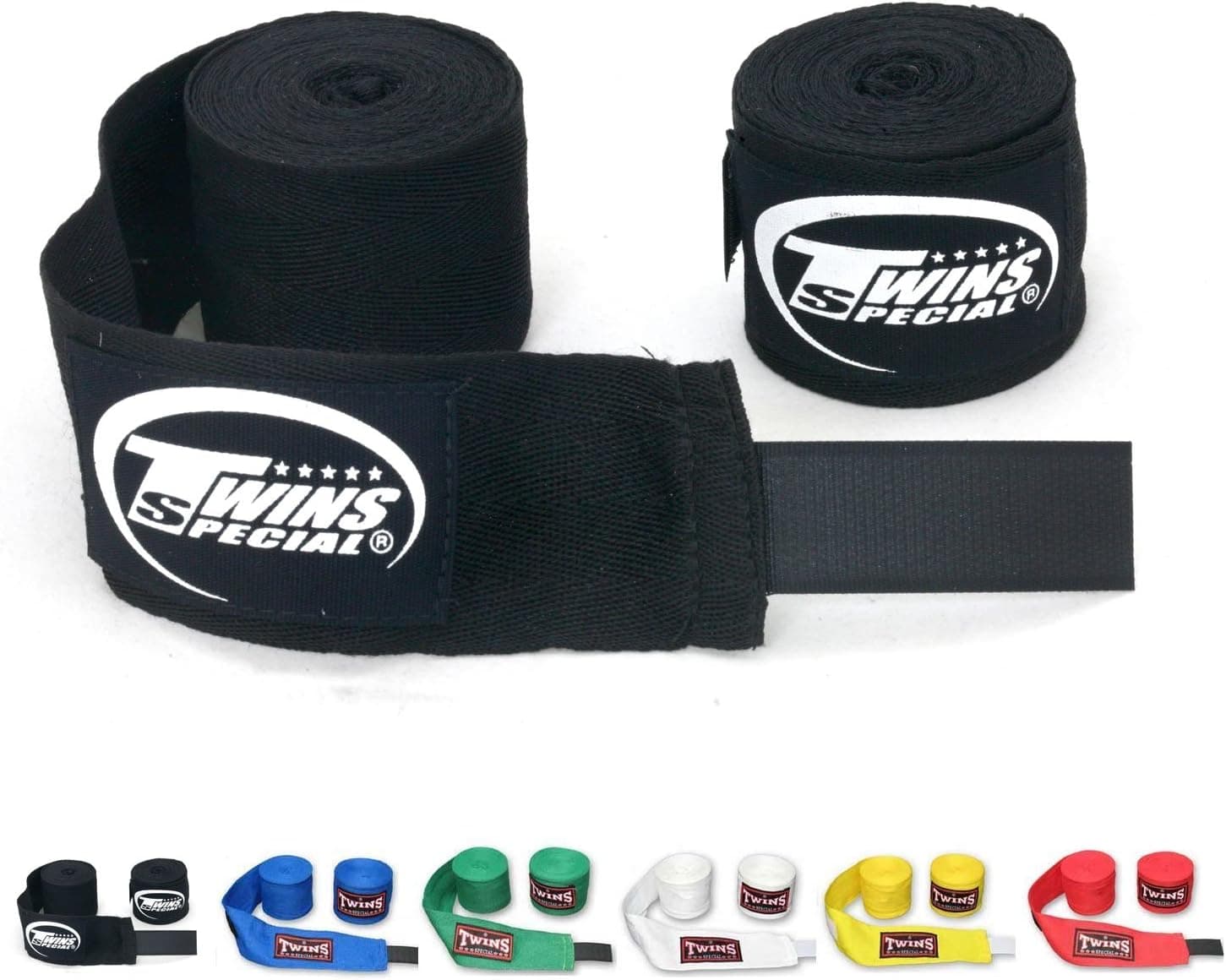Twins Special Muay Thai Boxing Cotton Handwraps CH-1 CH-2 Hand Wraps Color Black Blue Red White Green Yellow for Muay Thai, Boxing, Kickboxing, MMA (CH-1,Black)