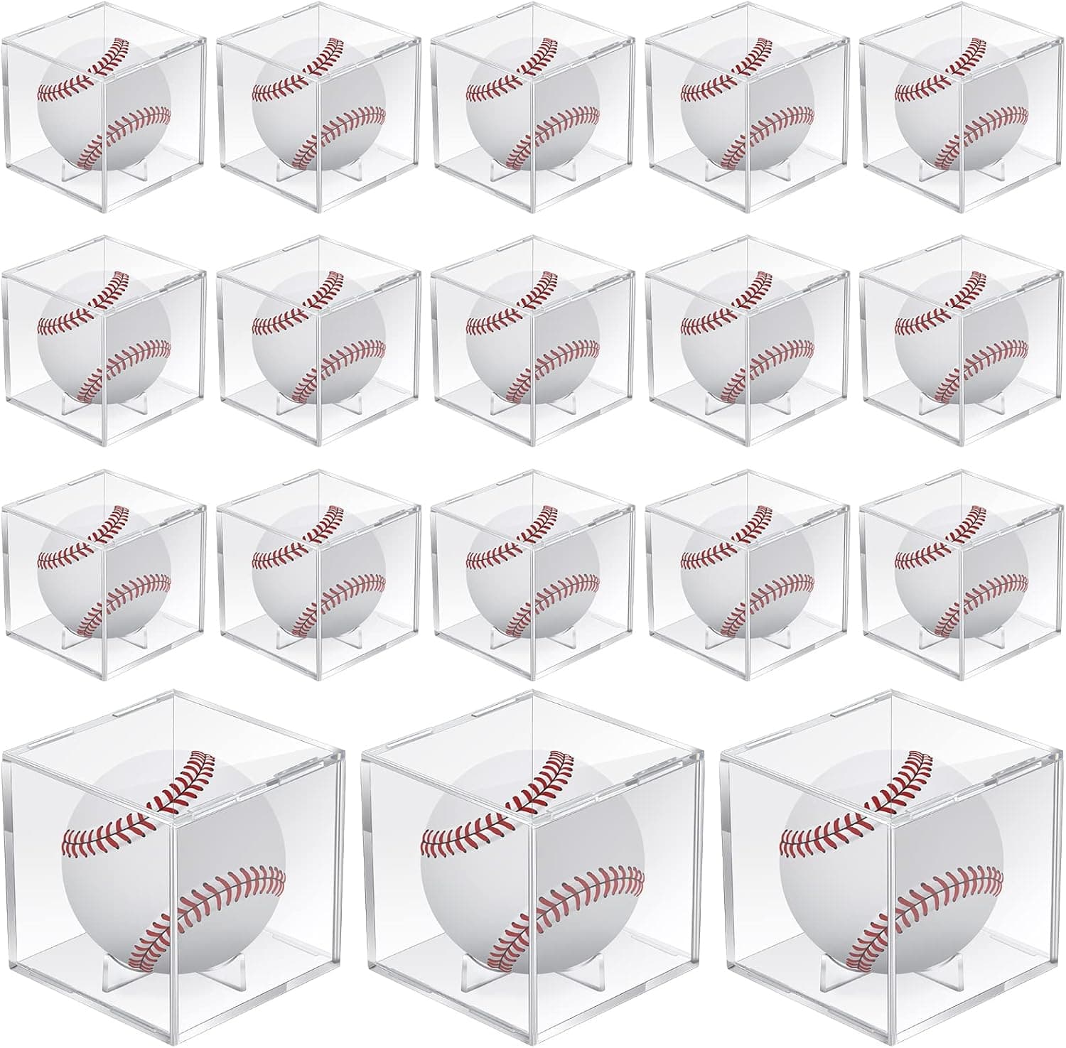 18 Pcs Baseball Display Case Clear UV Ball Holder Square Acrylic Baseball Box Autograph Baseball Cases Storage Baseball Holders for Display Official Size Baseball Standing, 3.15 x 3.15 x 3.15 Inches