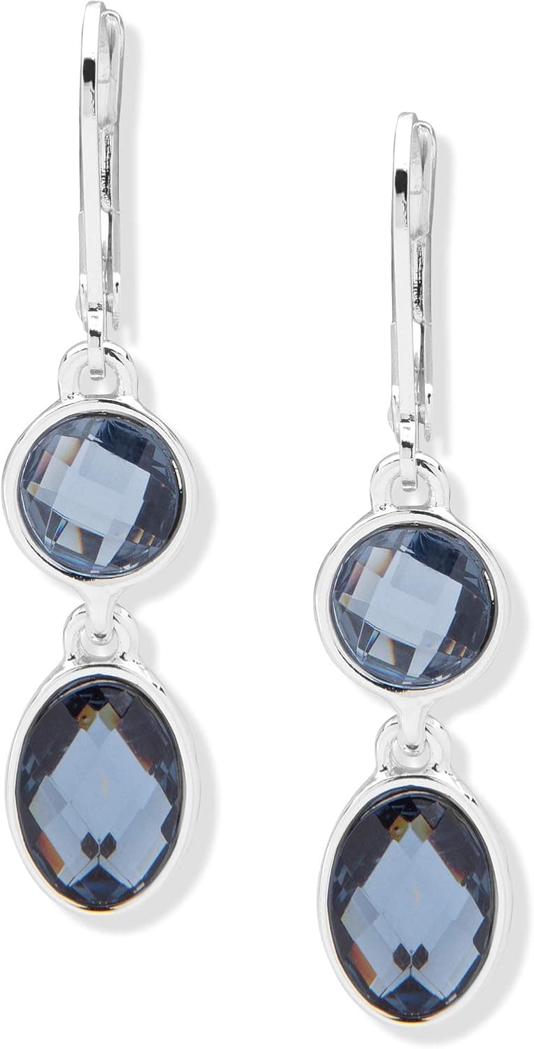 Anne Klein Denim Blue Station Double Drop Linear Earrings, Silver Tone