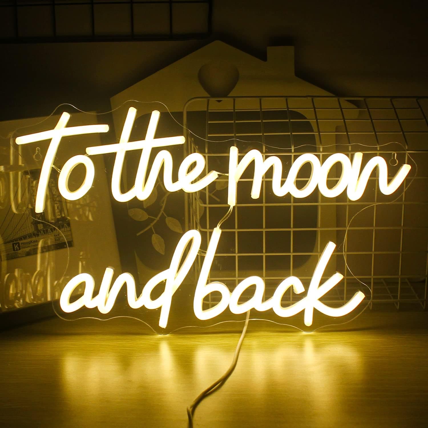 FAXFSIGN to The Moon and Back Neon Sign Warm White Led Light Up Signs for Wall Decor Usb Moon Neon Light Signs for Wedding Wall Art Kid's Room Home Party Gift