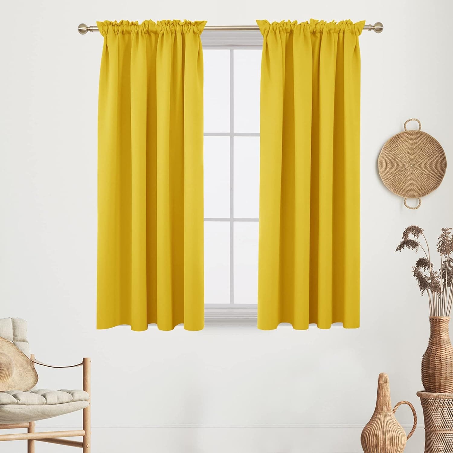 Deconovo Yelllow Blackout Curtains, Rod Pocket Curtain, Thermal Insulated Curtains, Light Blocking Drapes for Bedroom (52 x 63 Inch, Set of 2 Panels)