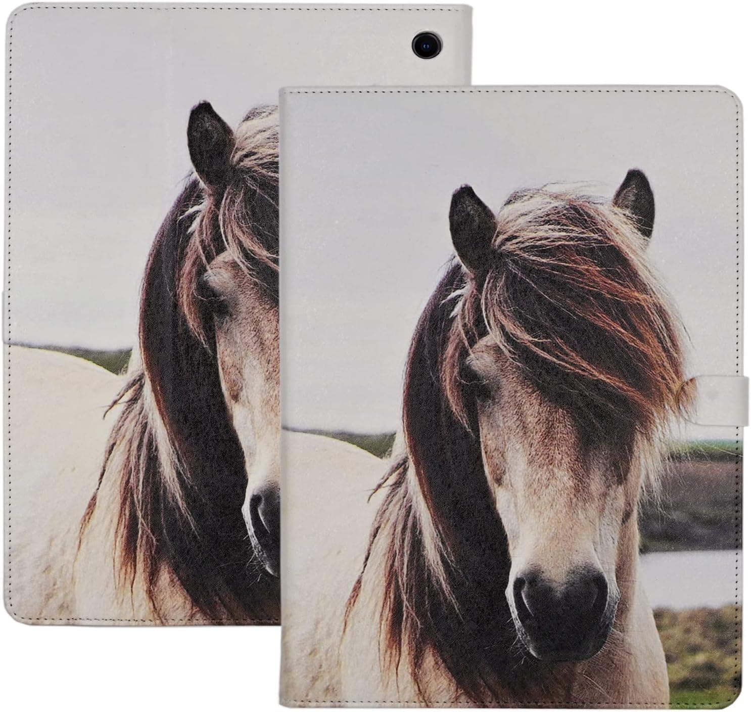 TPACC Case for All-New Fire HD 8 Tablet & Fire HD 8 Plus (12th/10th Generation, 2020/2022) Slim PU Leather Protective Case Folio Stand Multi-Angle Viewing Shockproof TPU Cover, Dirty White Horse