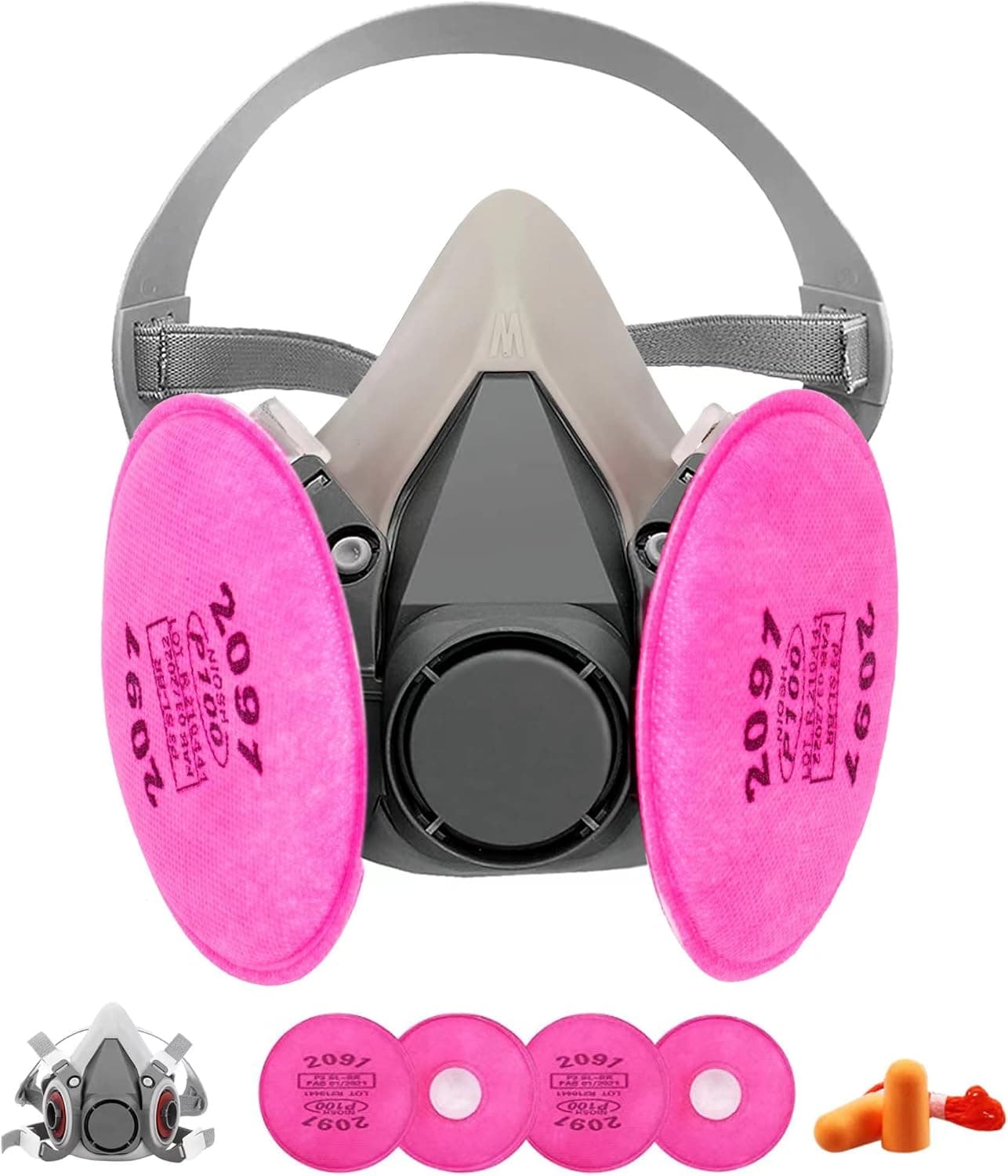Reusable Half Facepc Cover, with 4pcs 2097 Filter and Earplugs for Paint, Used for Painting, Dust, Welding, Metal Cutting and Other Work Protection ,Organic Vapor Gas Perfect for House DIY Project