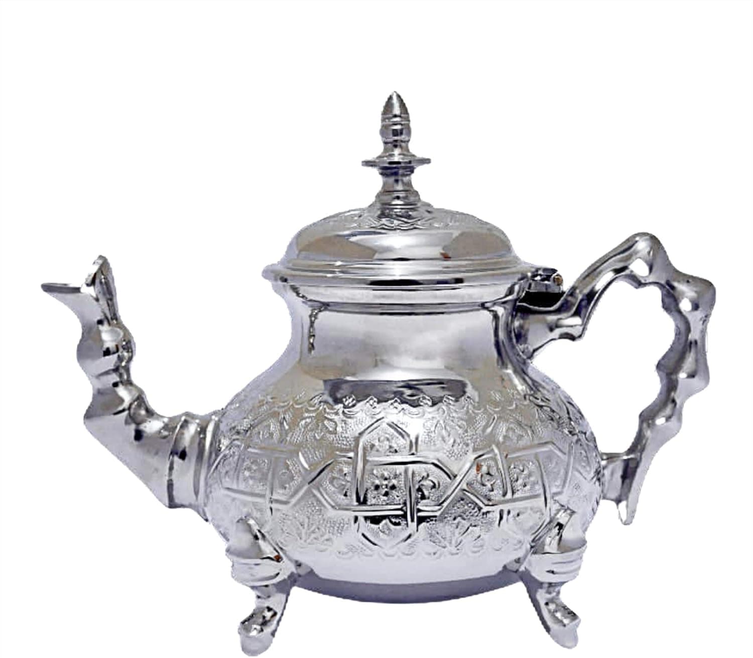 Vintage Styled Handmade Moroccan Silver Plated Teapot with Built In Tea Infuser Filter, Bring Home a Beautifully Functional Near East Tradition, 34 Ounces (1 Liter)