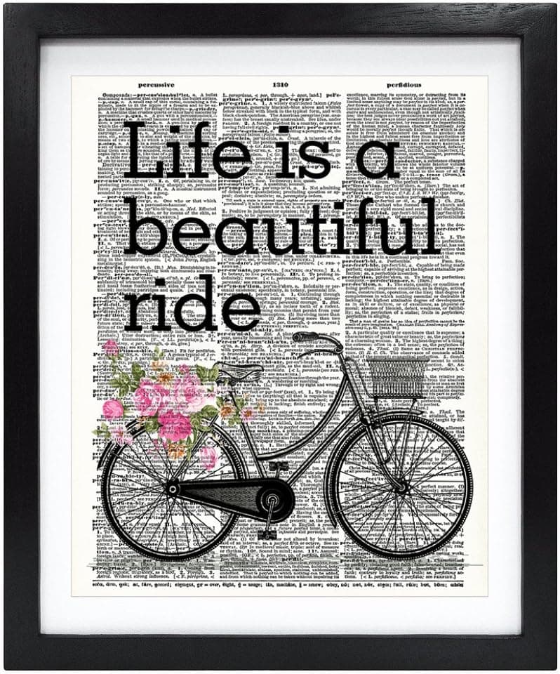 8X10 Unframed Life is a Beautiful Ride Bike Upcycled Vintage Dictionary Art Print Book Art Print Quote Art Print Wall Art V056