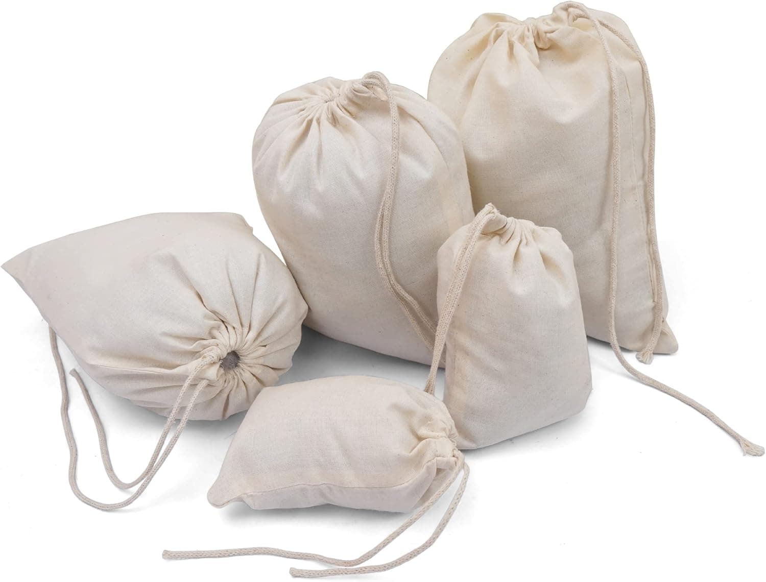 BigLotBags Cotton Muslin Bags, 100% Organic Cotton with Single Drawstring. Premium Quality Reusable Eco-Friendly Natural Muslin Bags. (25, 5 x 7 Inches)
