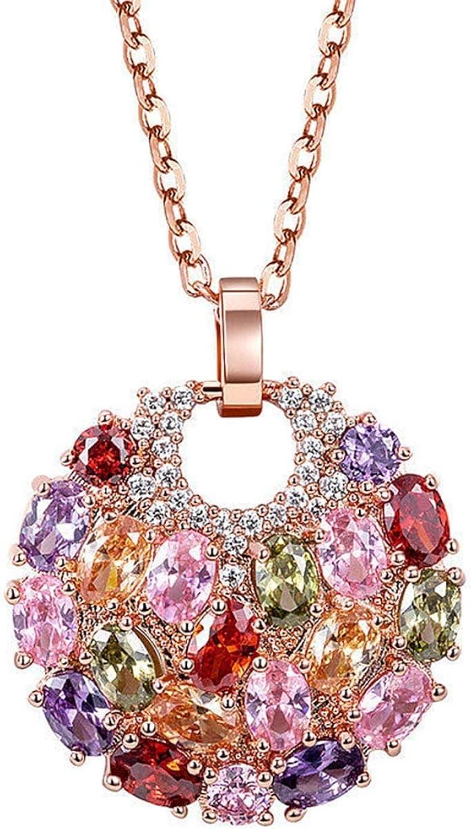 Merdia Crystal Colorized Cubic Zirconia Laminated Flower Pendant Necklace with 15.75+1.57 in Extender Chain for Women