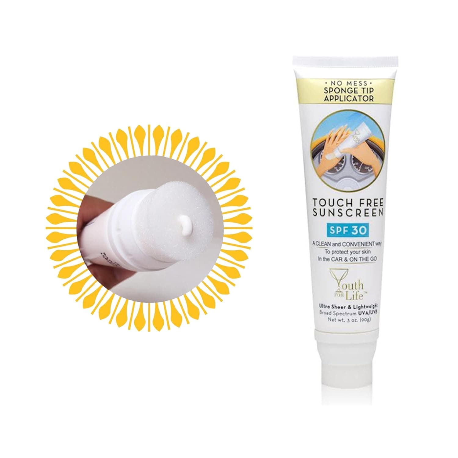 Daily Anti-Aging Sunscreen w/Sponge-Tip Applicator - Touch Free Sun Protection – Perfect for Driving & Reapplying, Alternative to Brush On Powder Sunblock - Sheer, Non Greasy, Broad Spectrum UV, 3oz