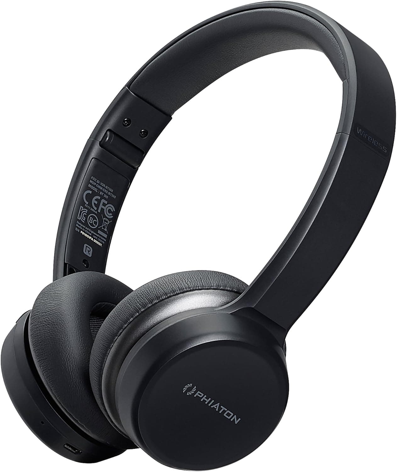 Phiaton BT 390 on Ear Hi-Fi Stereo Wireless Bluetooth Headphones, Foldable, Noise Isolation, EverPlay-X Wireless Headset, 30 Hours Play Time, with Deep Bass Stereo and Mic, Black