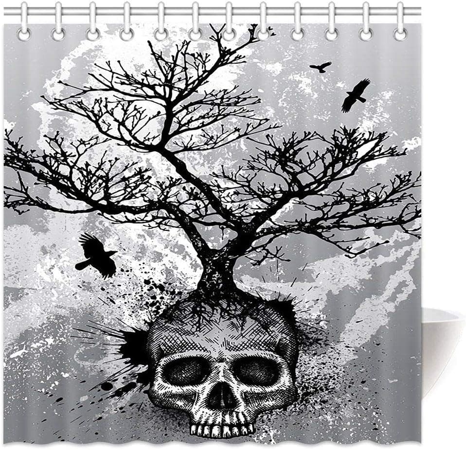 HommomH 72" x 72" Shower Curtain with Hooks Bathroom Waterproof Creative Skull Tree Black Eagle