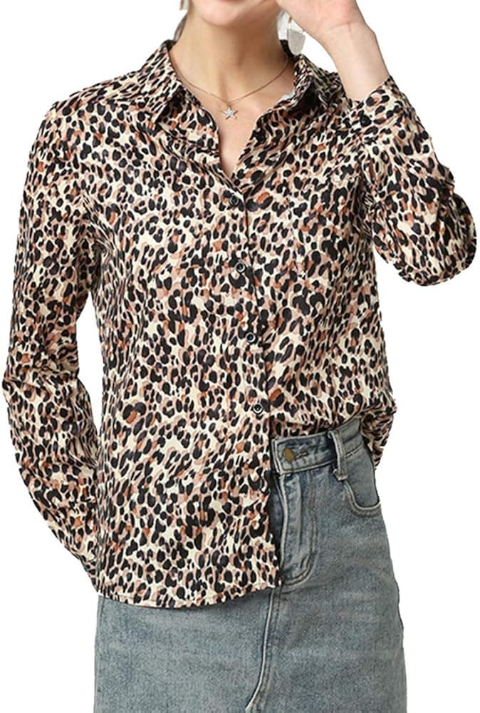 Match Women's Striped Printing Long Sleeve Shirts Blouses #2042