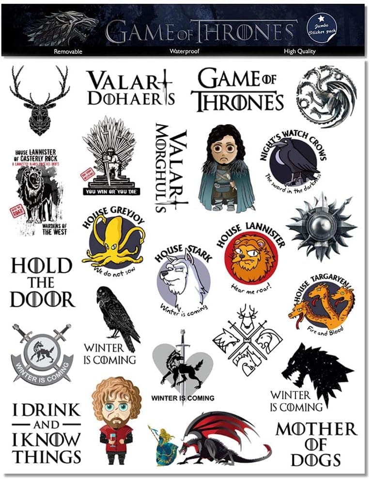 S-021 24pcs Game of Thrones Season 8 Stickers MacBook Pro Vinyl Stickers MacBook Air Stickers for Water Bottles Hydro Flask Stickers Vsco Stickers Laptop Stickers