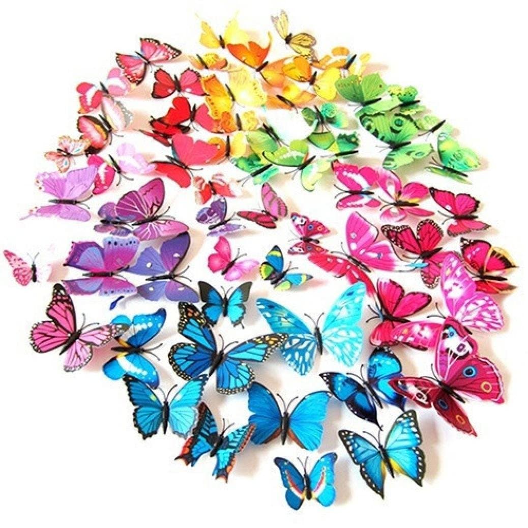 Hot Sale!!12 Butterfly Stickers,Woaills Living Room Decoration Landscaping Decoration Heart Shaped Sticker (Multi-colored)