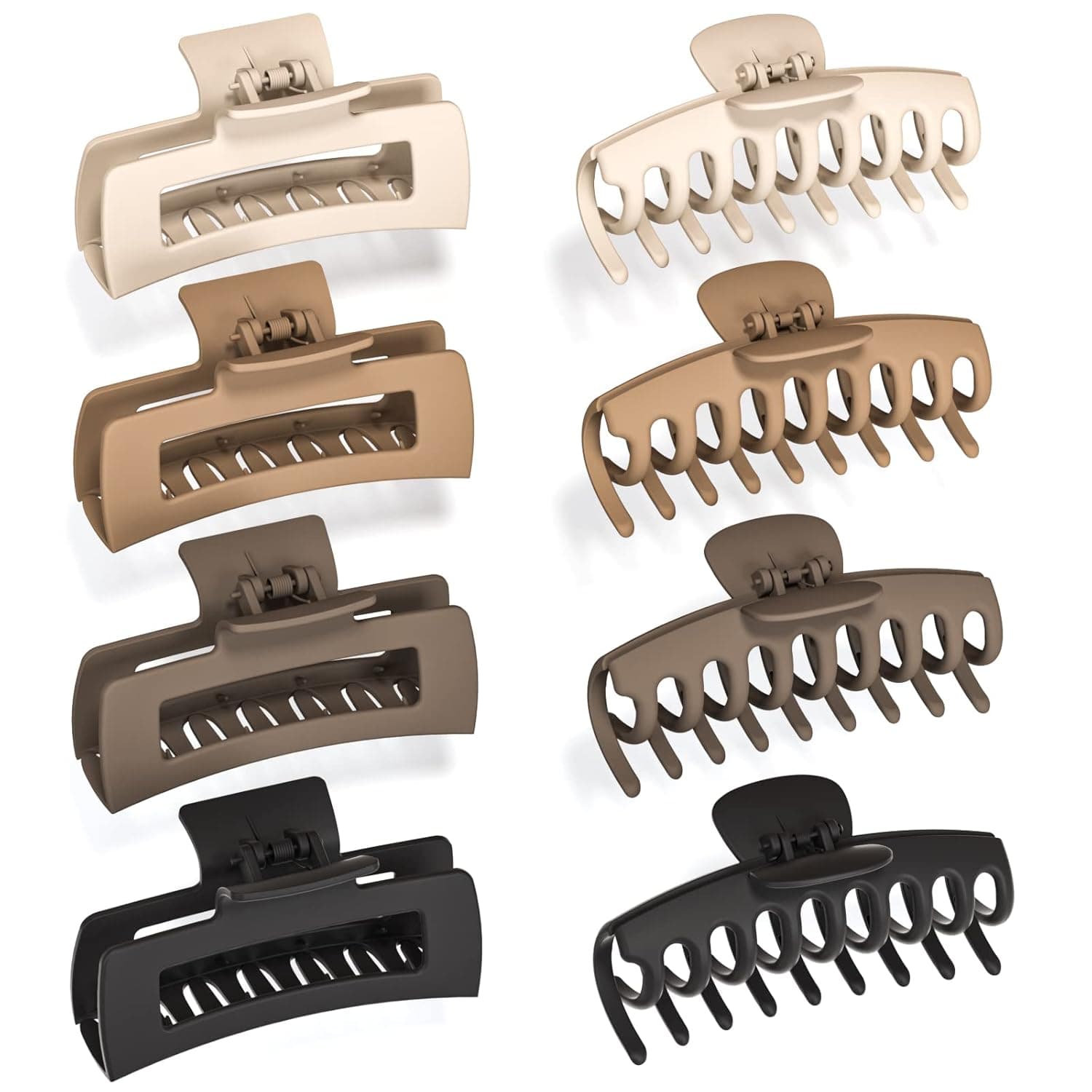 Smallbudi 8 Pack Hair Claw Clips for Thick Hair, 2 Styles Medium Large Hair Clip 4.33" for Women & Girls, Strong Hold for Long Thin Hair, Big Matte Square & Jaw Hair Clip (Cream, Beige, Brown, Black)