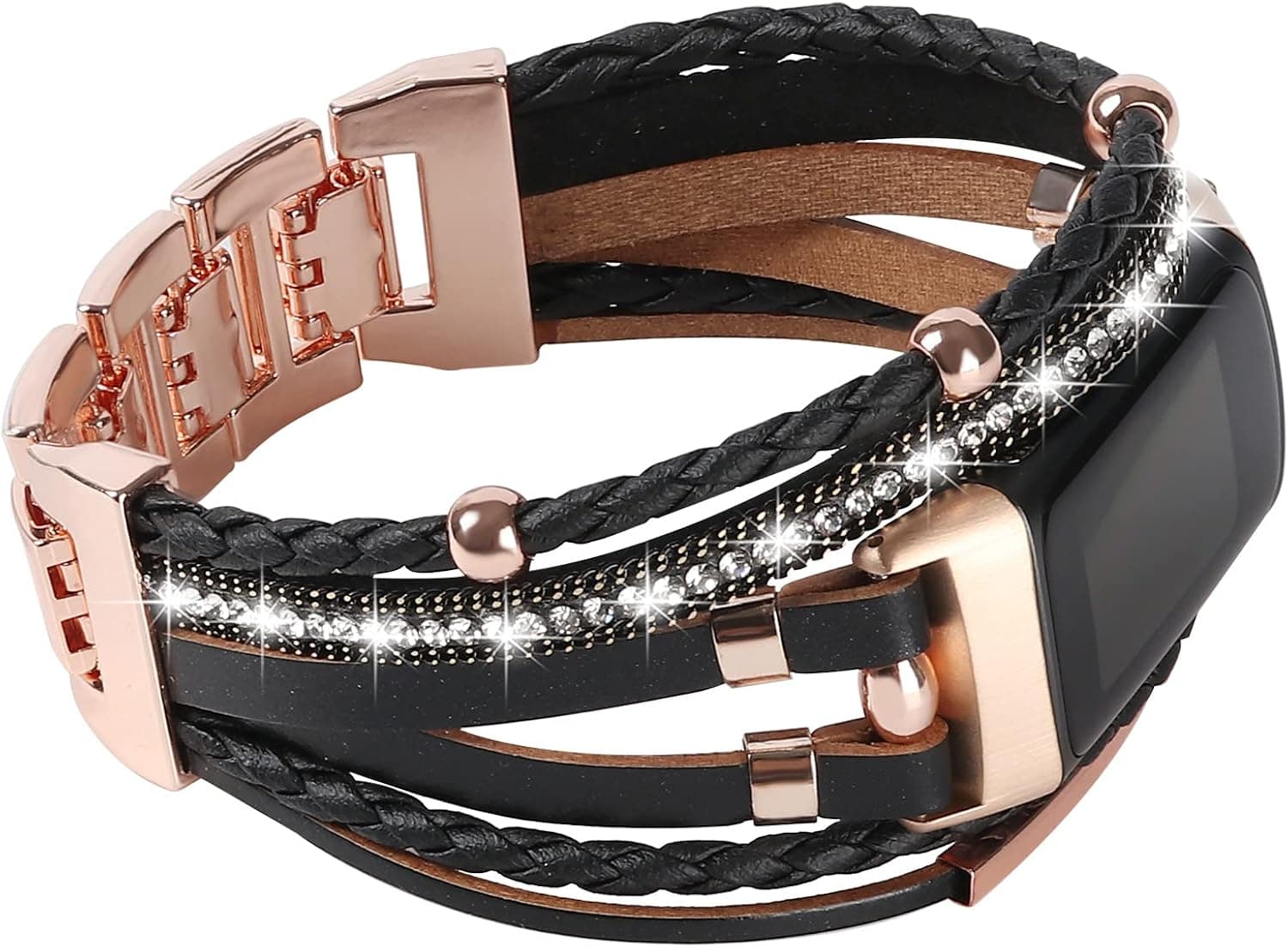 WONMILLE Posh Leather Bands Compatible with Fitbit Charge 5 Bands for Women, Handmade Multilayer Wrap Bracelets Jewelry Strap Wristband Replacement for Fitbit Charge 5 Fitness Tracker