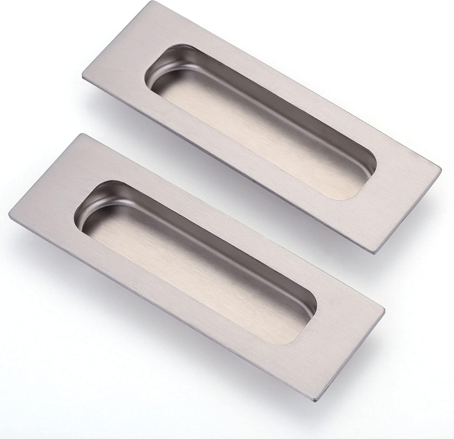 Lpraer 2 Pack Flush Pulls for Sliding Doors 4.75"x1.6" Brushed Nickel Stainless Steel Rectangular Recessed Barn Door Pulls for Closet Cabinet Doors