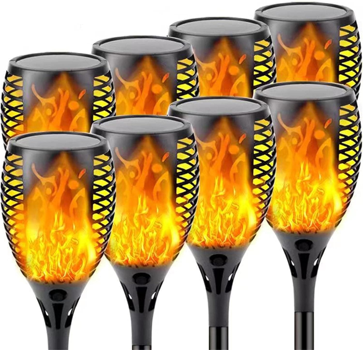 8-Pack Solar Flame Torch (Super Larger Size & Upgraded Vivid Flame), Waterproof Solar Lights Outdoor Decorative with Flickering Flame, Super Bright Outdoor Lights for Garden Patio Halloween Pathway