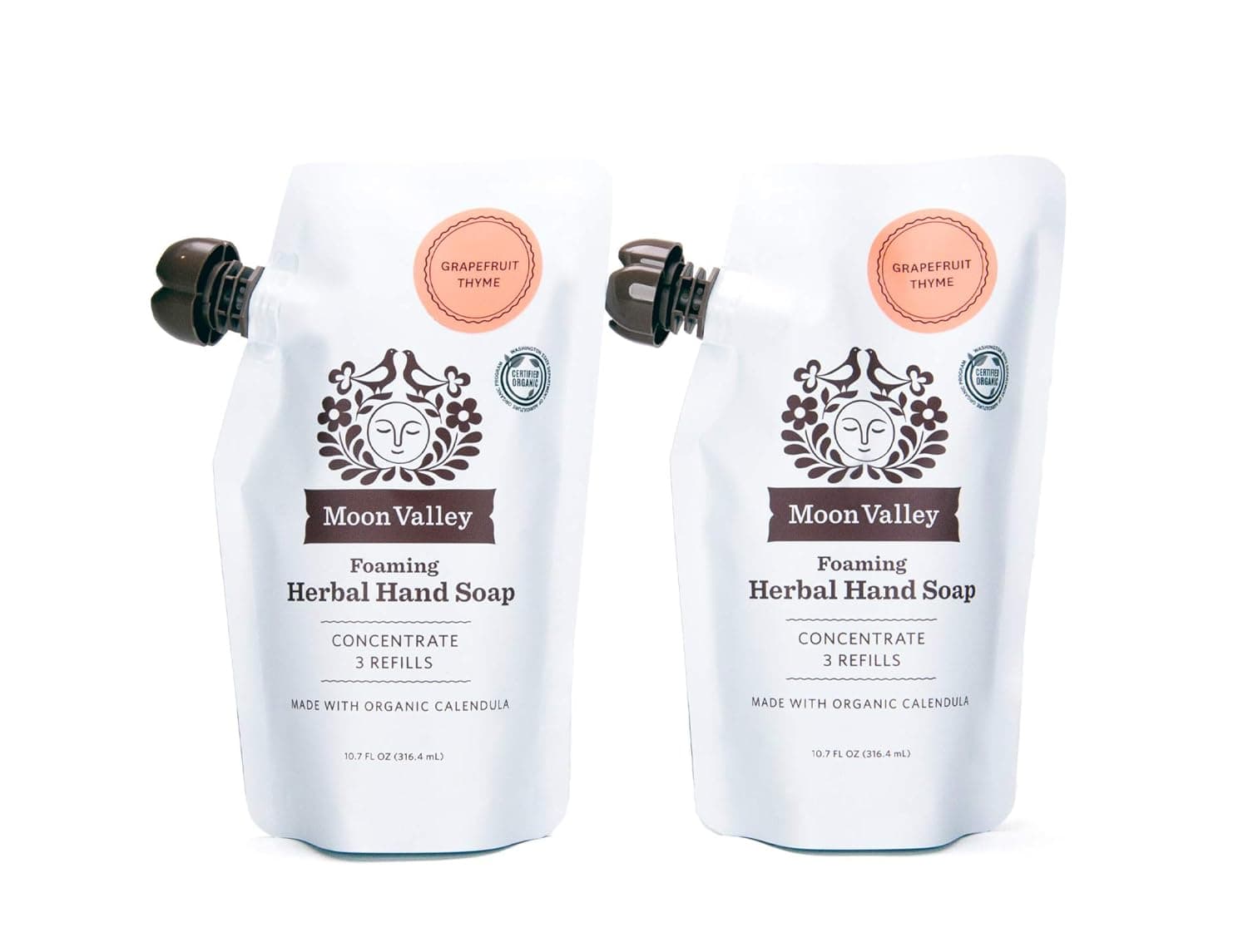 Moon Valley Foaming Hand Soap Refill Pouch, Two-Pack Grapefruit Thyme Soap, Vegan and Non-GMO, Environmentally Friendly Option