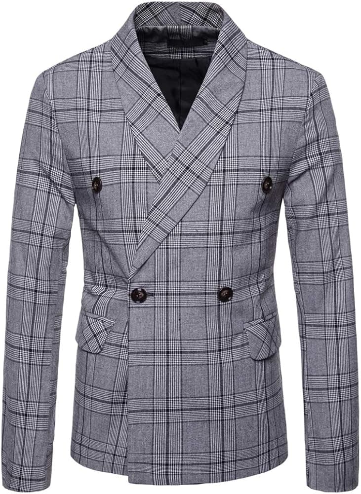 YFFUSHI Mens Floral Dress Suit Double Breasted Stripes/Plaids Stylish Casual Blazer Jacket