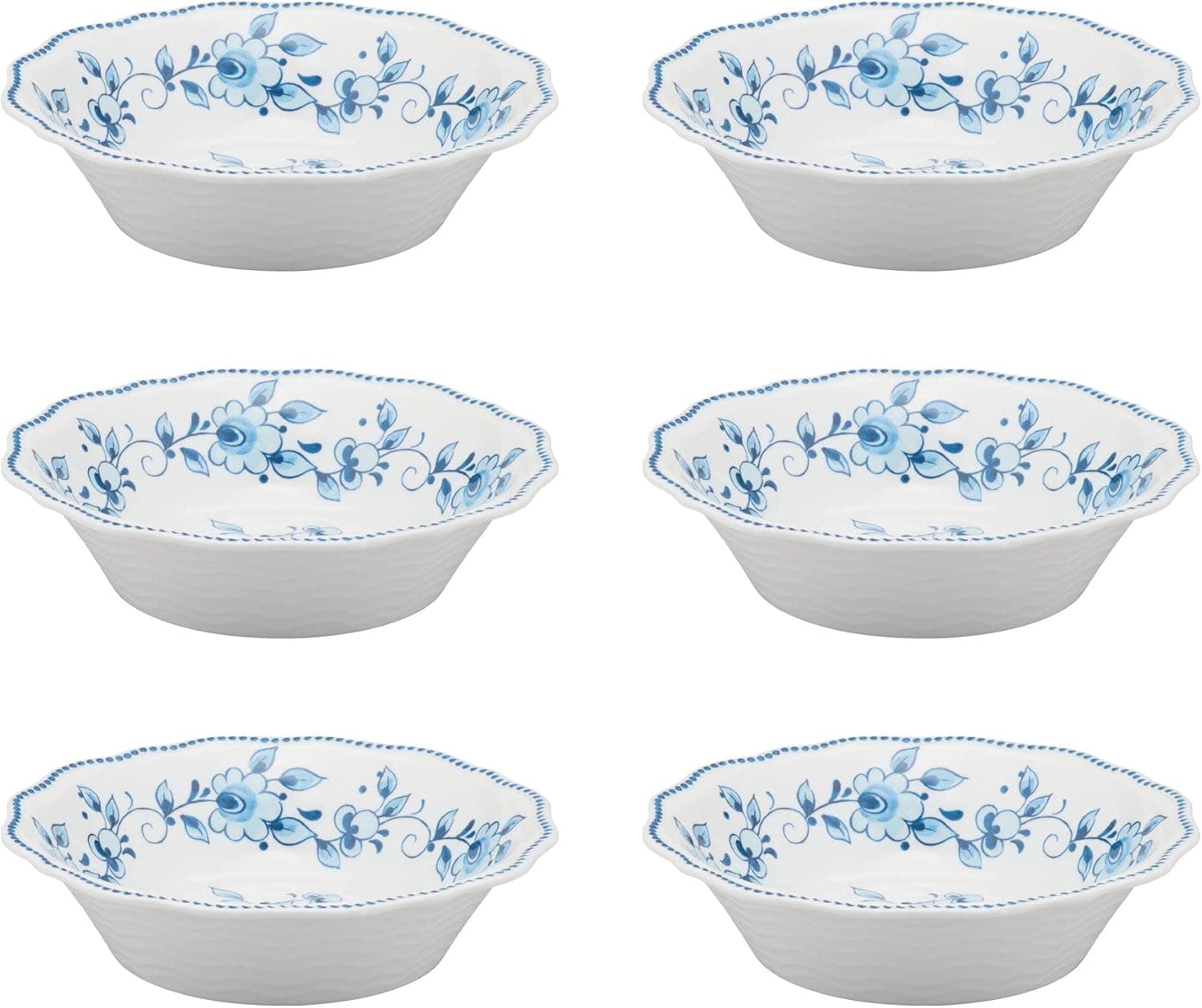 UPware Melamine Dinner Bowl Set of 6, BPA-Free Dishwasher Safe Round Bowls, Dinnerware Kitchen Bowls for Pasta, Rice, Soup, and Salad, 8 Inch Bowls (Blue & White Floral)