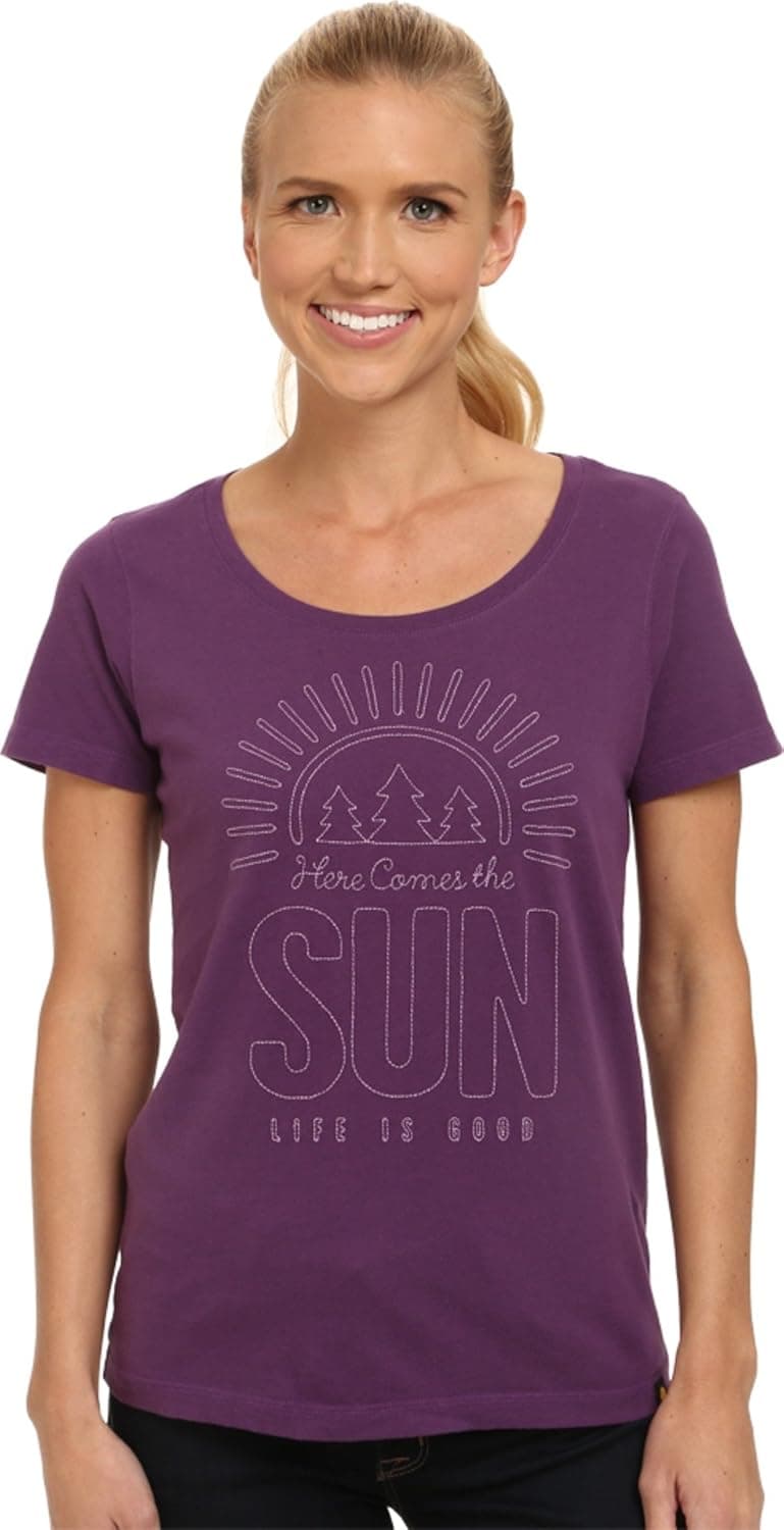 Life is good Women's Creamy Scoop Here Comes Sun T-Shirt (Smoky Plum)