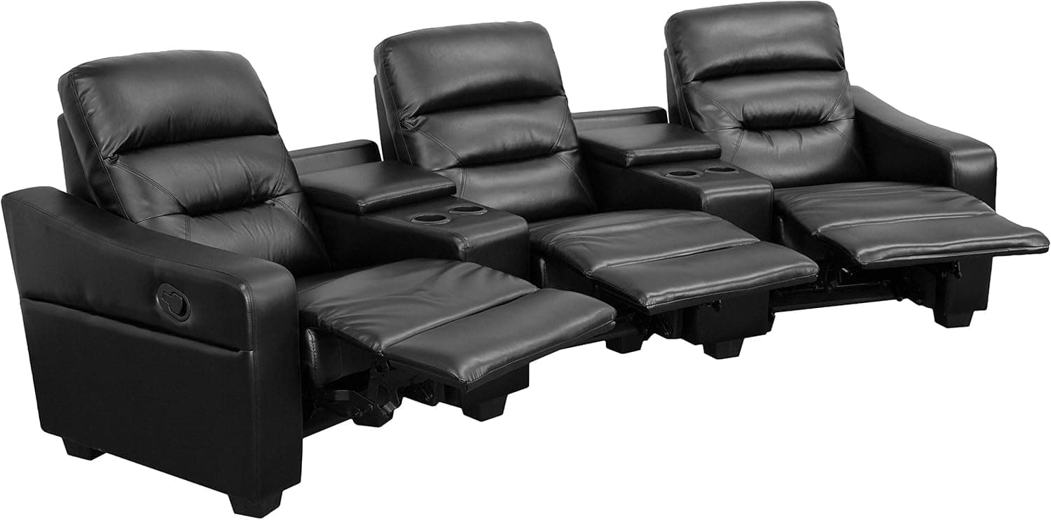 Flash Furniture Futura Series 3-Seat Reclining Black LeatherSoft Theater Seating Unit with Cup Holders