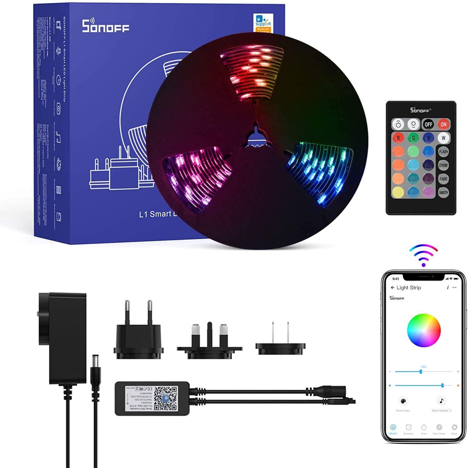 SONOFF L1 LED RGB Dimmable Smart Light Strip with Timer, APP Remote Control WiFi Strip Lights, 6.5ft 5050 Waterproof IP65, Works with Amazon Alexa & Google Home Assistant, No Hub Required