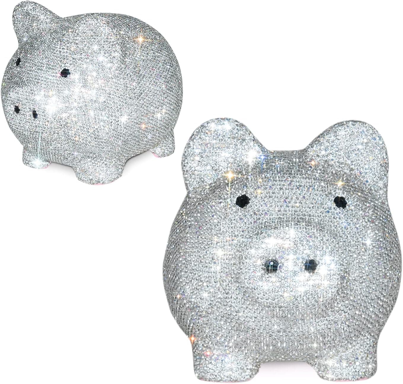 Piggy Bank Coin Bank Saving Pot Money Box for Kids and Adults Gift Decoration Bling Rhinestone Cartoon for Home(White)