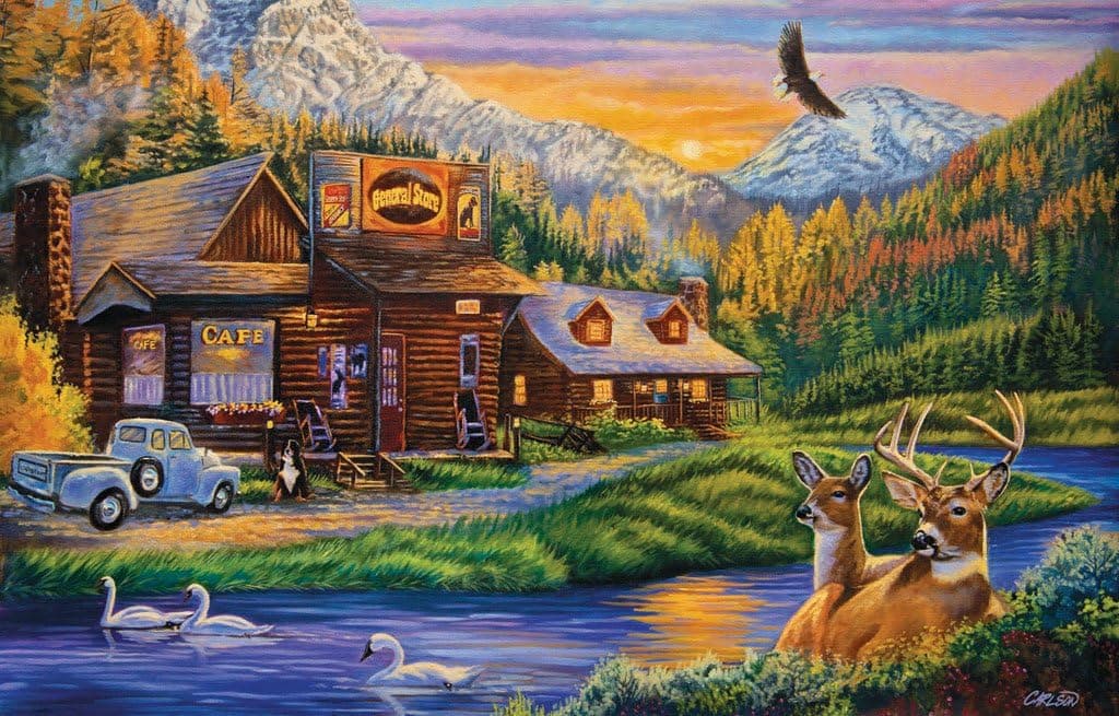 Mountain Oasis 1000 pc Jigsaw Puzzle, Cabin in The Mountains, Cabin on The Lake