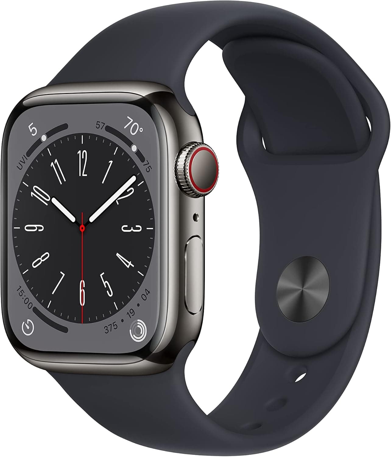 Apple Watch Series 8 [GPS + Cellular 41mm] Smart Watch w/Graphite Stainless Steel Case w/Midnight Sport Band-S/M. Fitness Tracker, Blood Oxygen & ECG Apps, Always-On Retina Display, Water Resistant
