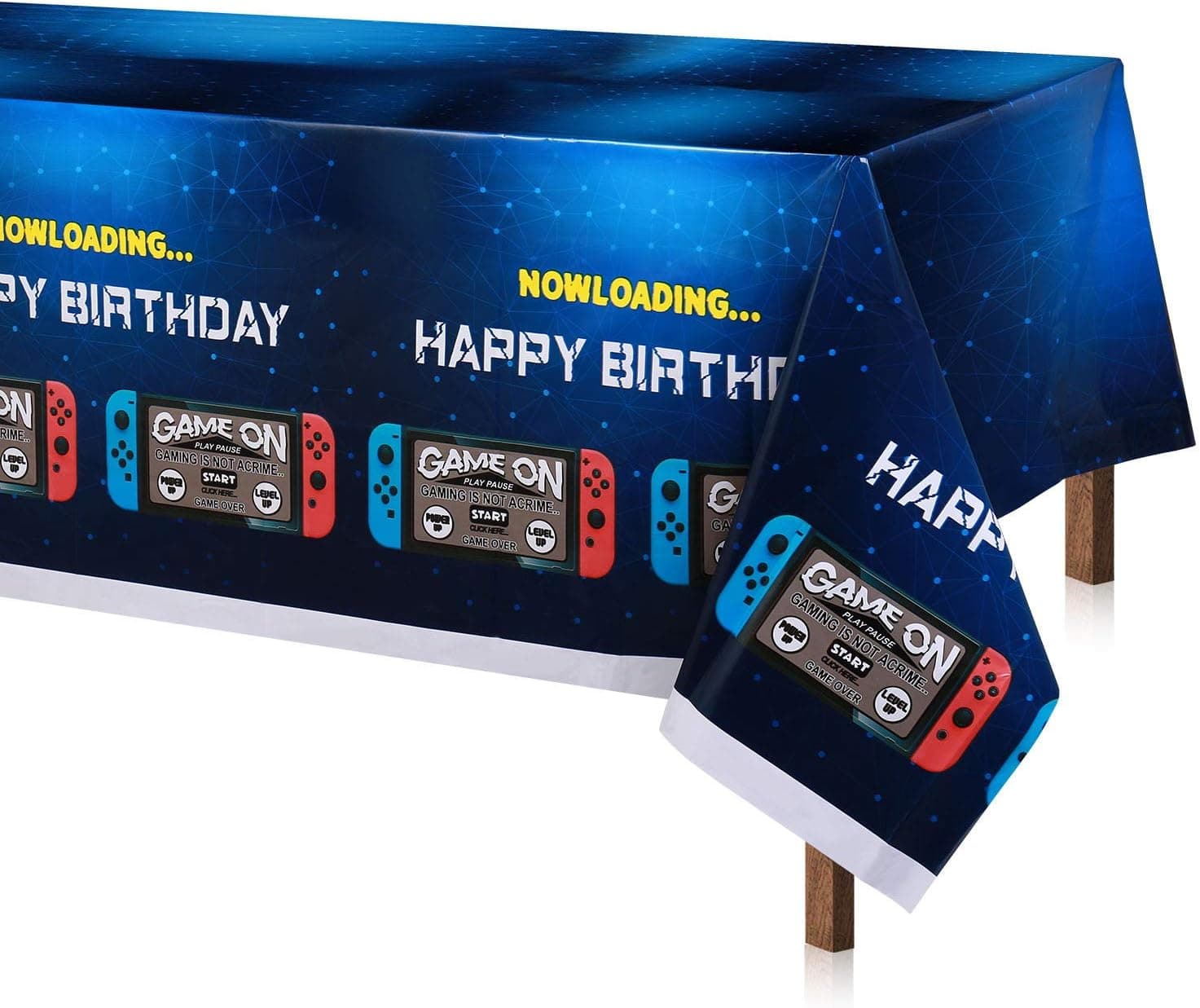 Video Game Table Covers 2pcs– 86.6''x 51'' Disposable Blue Printed Plastic Tablecloth, Video Game Party Supplies and Decorations for Adults and Kids Player Game On Birthday Party Decoration