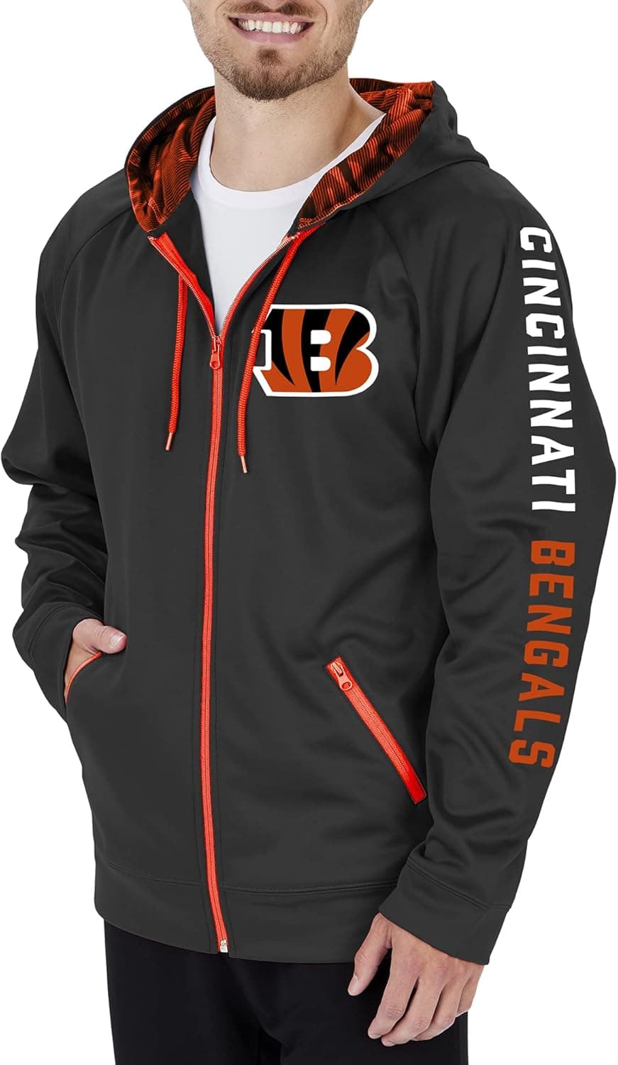 Zubaz Men's NFL Team Color Full Zip Hoodie with Camo Lines Details, Football Hooded Sweatshirt