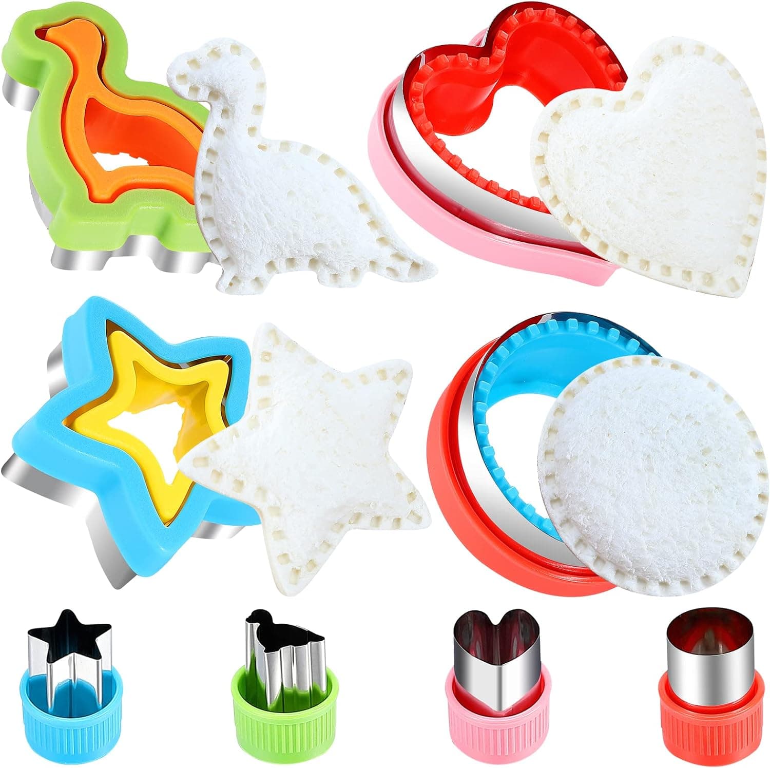 FIRETREESILVERFLOWER Sandwich Cutter and Sealer,Bread Sandwich Decruster Maker Fruit Vegetable Cookie Cutters for Kids Bento Box,Heart,Star,Dinosaur,Circle Shapes Sandwich and Cookie Cutters.